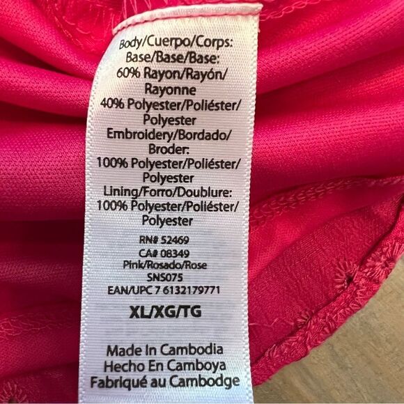 Sofia Vergara Hot Pink Embroidered Empire Waist Boho Style Top XL - Picture 7 of 8